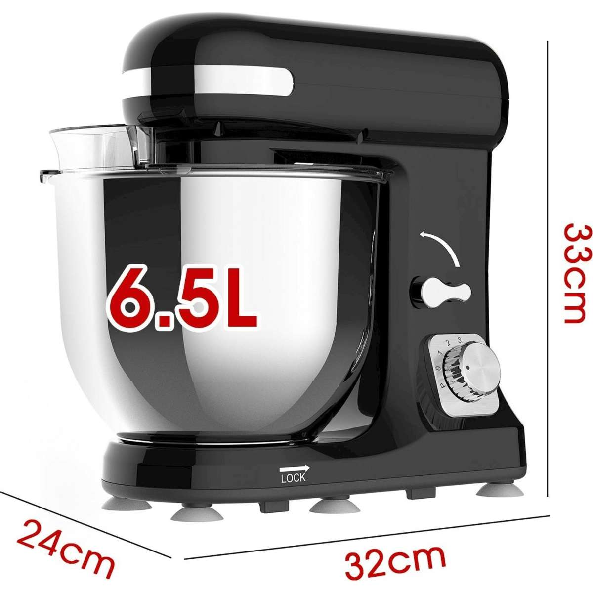Advwin Stand Mixer 1400W 6.5L Kitchen Food Mixer 6 Speed Pulse Electric