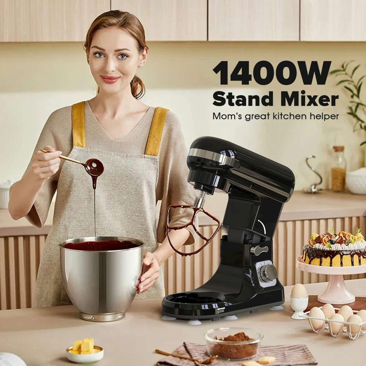 Advwin Stand Mixer 1400W 6.5L Kitchen Food Mixer 6 Speed Pulse Electric