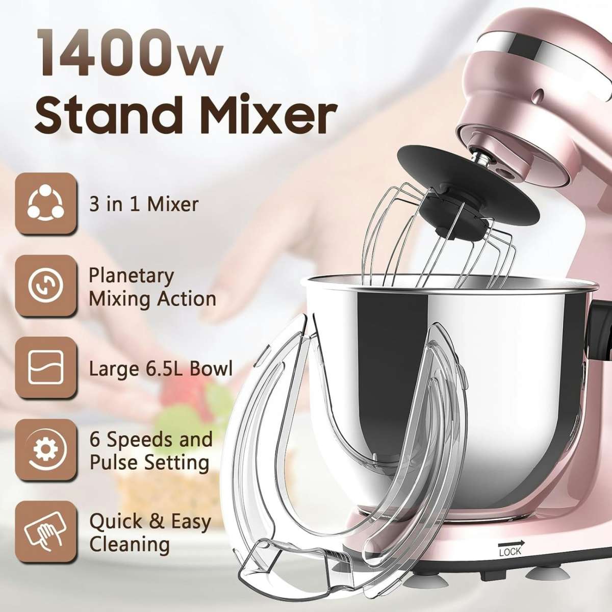 Advwin 6.5L Stand Mixer 1400W Electric Pink Stand Mixer Kitchen Food Mixer Woolworths