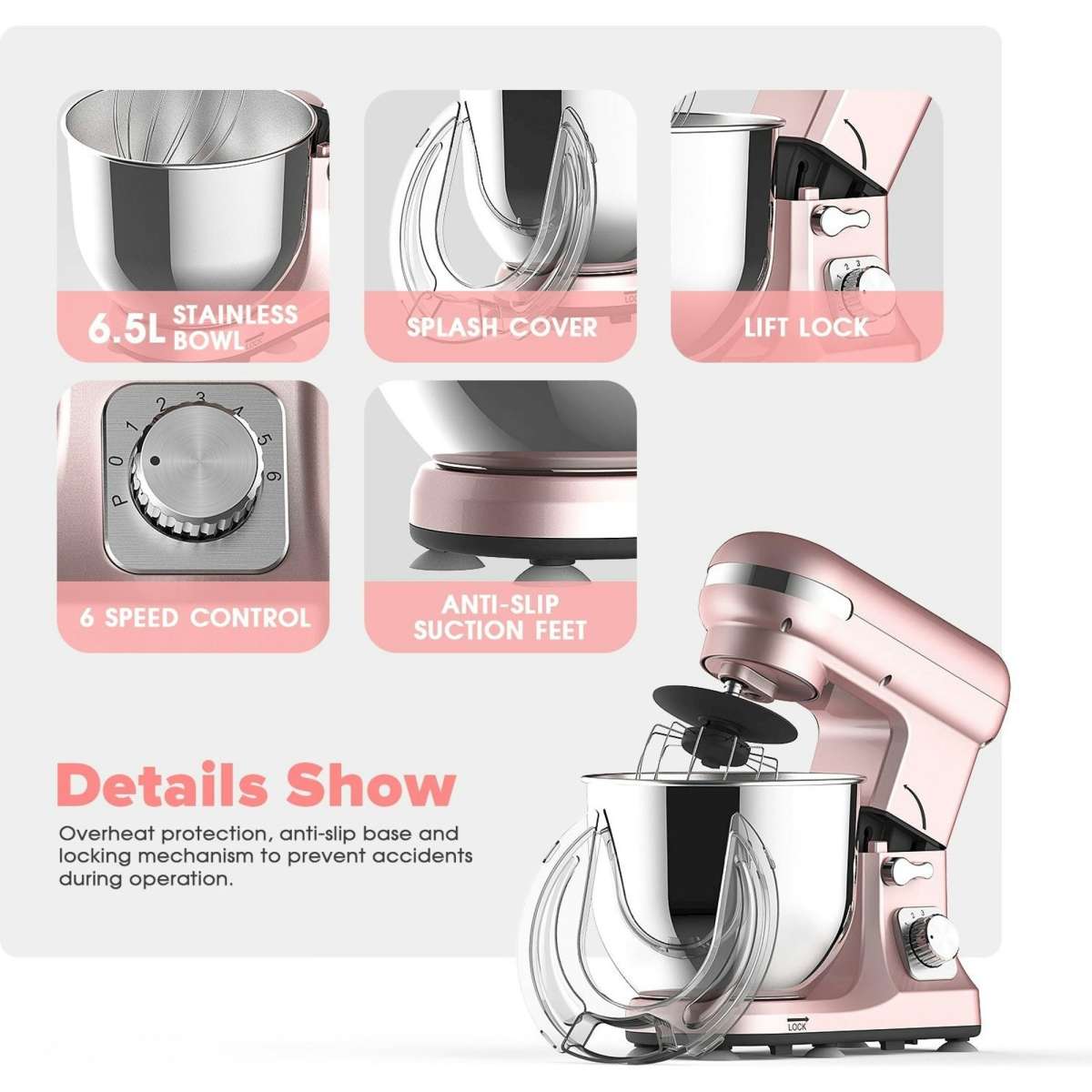 Advwin 6.5L Stand Mixer 1400W Electric Pink Stand Mixer Kitchen Food Mixer Woolworths