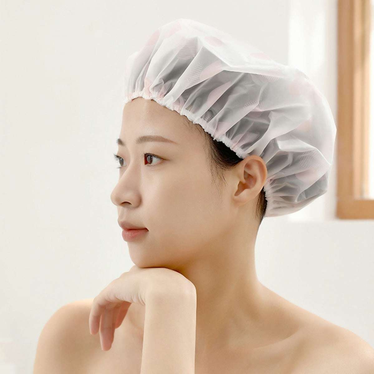 Fasola Disposable Waterproof Travel Shower Cap Bath Cap for Women Pink