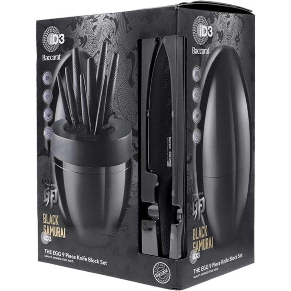 Baccarat THE EGG iD3 Samurai Knife Block 9 Piece Black Woolworths