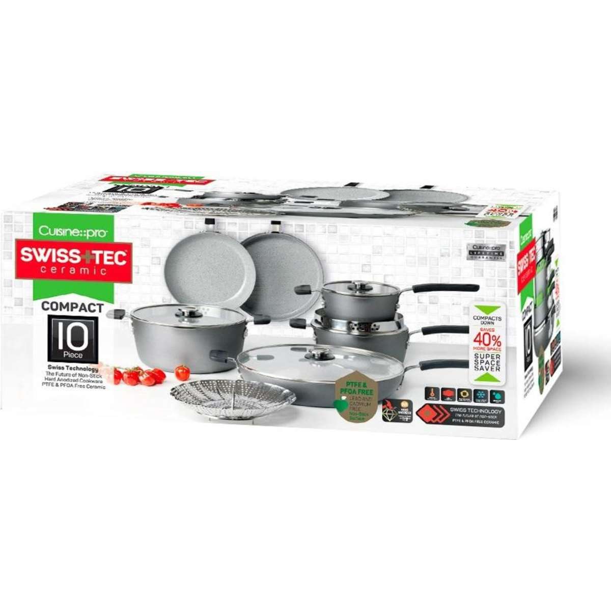 Cuisinepro Swiss+ Tec Compact 10 Piece Cookware Set Woolworths