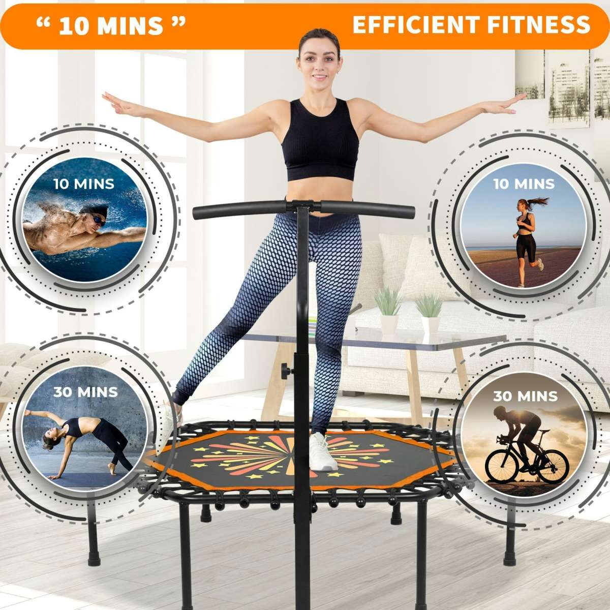 Advwin 50 inch Mini trampoline Fitness Handrail Rebounder Cardio