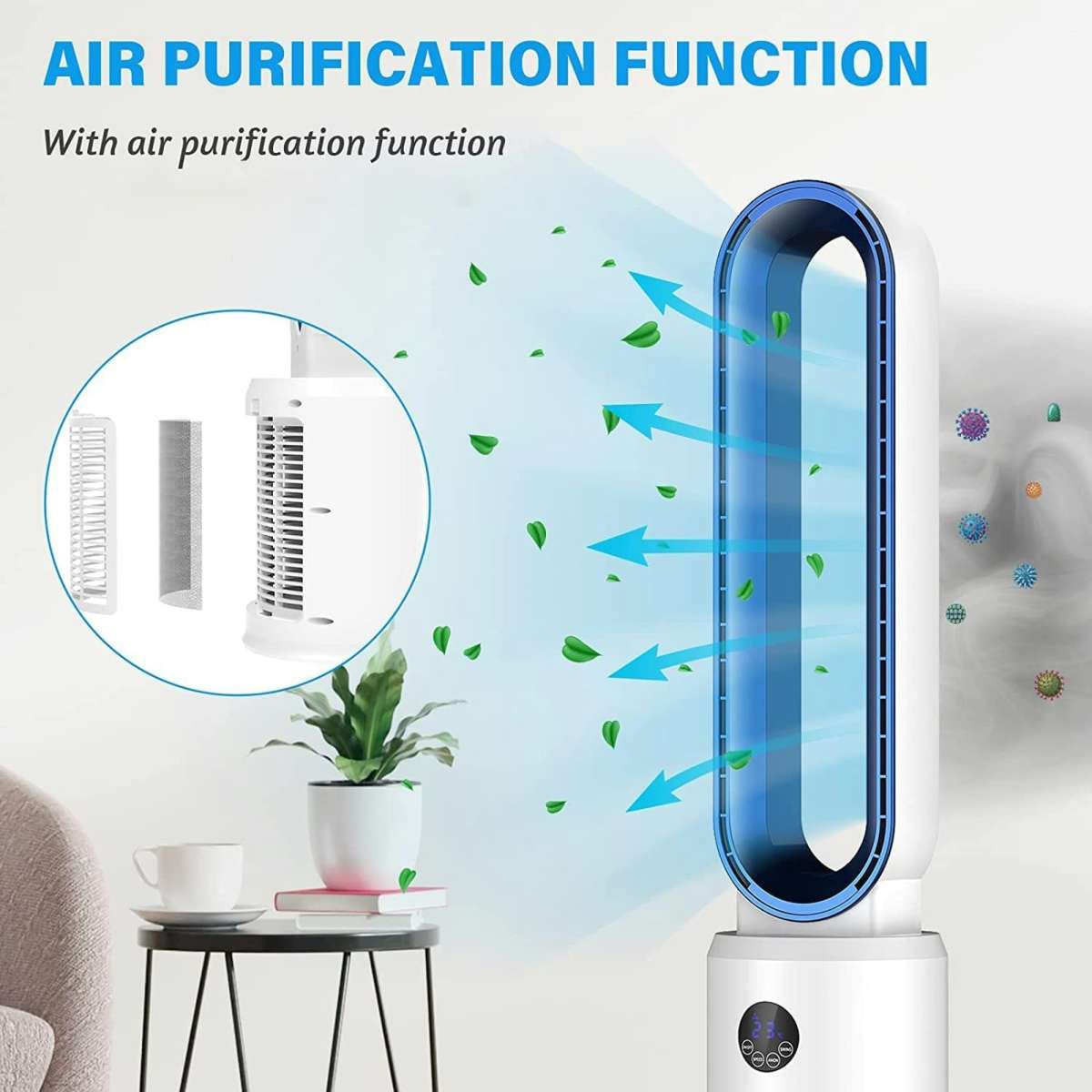 Advwin Bladeless Tower Fan Portable Electric Blue | Woolworths