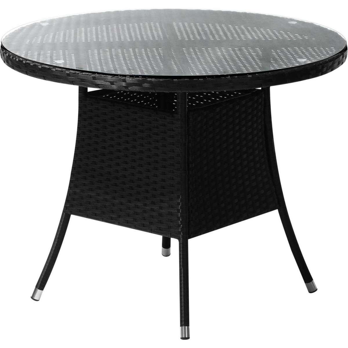 Livsip Outdoor Dining Table 90CM Round Rattan Glass Table Patio