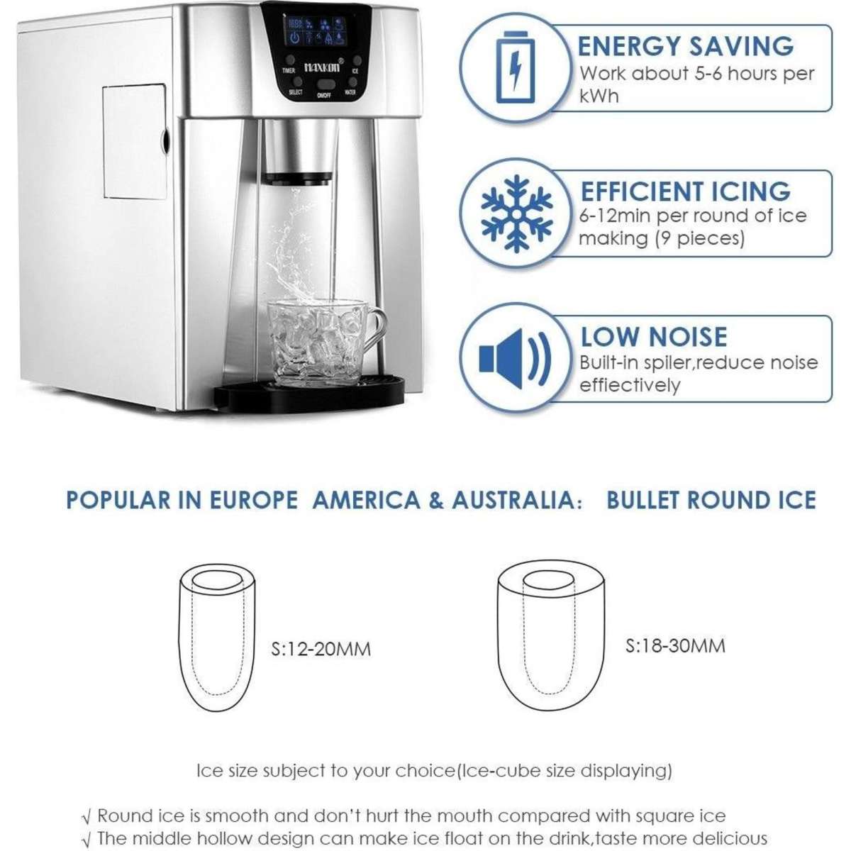 Maxkon Portable Ice Maker Machine Water Dispenser Home & Commercial Use