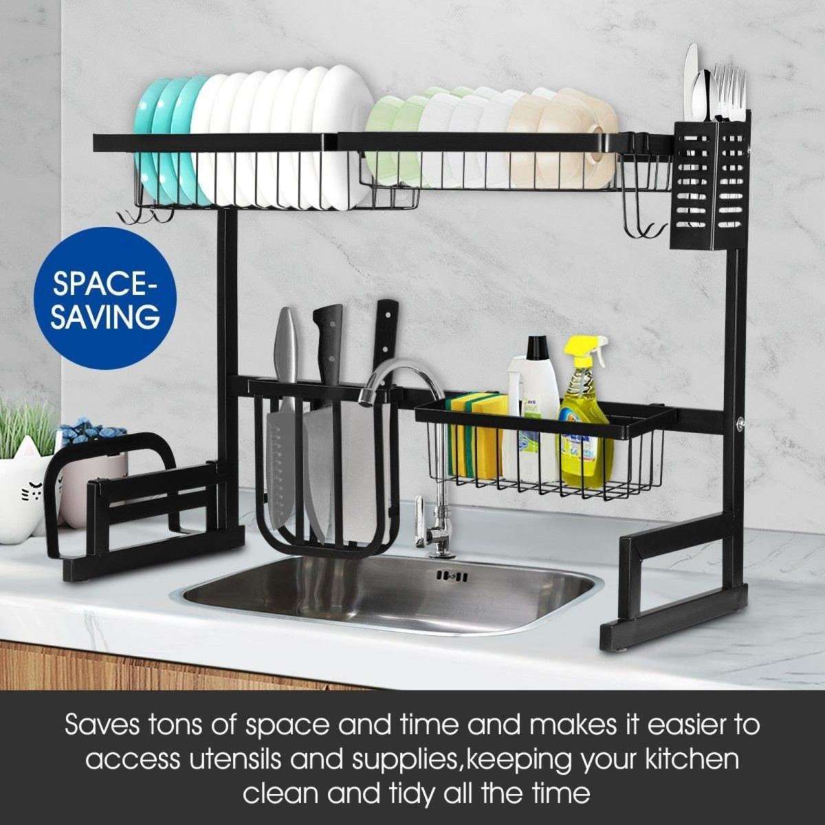 Ausway Large Kitchen Dish Rack Over the Sink Dish Drying Rack Stainless Steel with Utensil