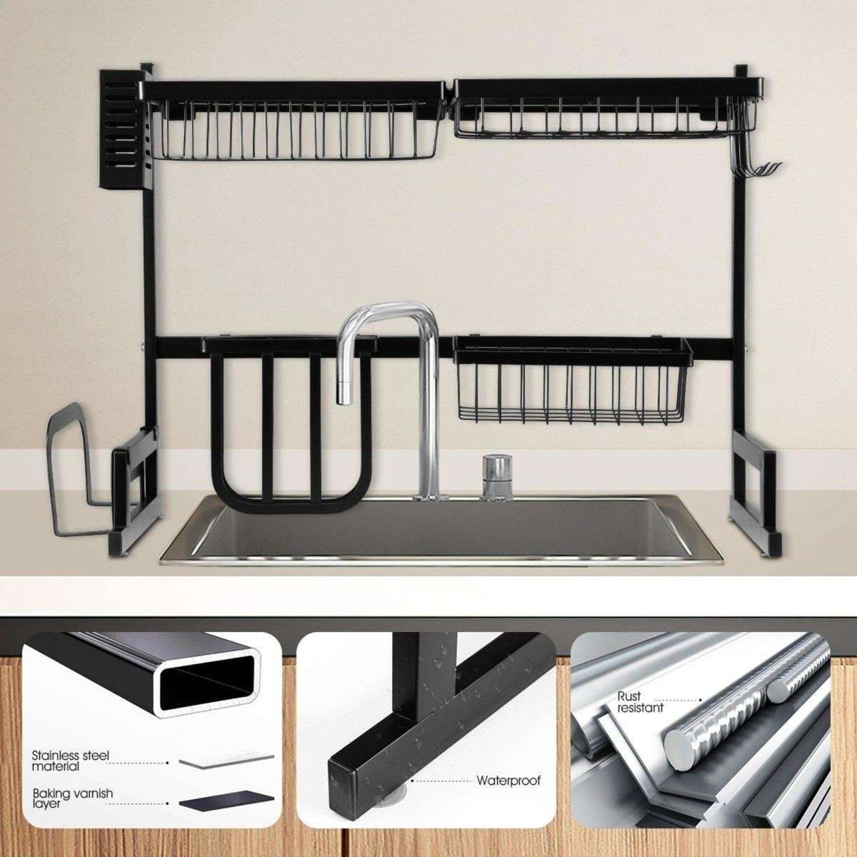 Ausway Large Kitchen Dish Rack Over the Sink Dish Drying Rack Stainless Steel with Utensil