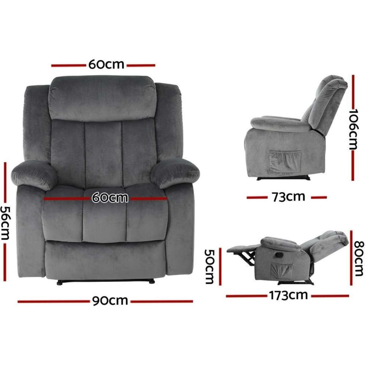 Artiss Recliner Chair Electric Massage Heated Chair Grey Woolworths