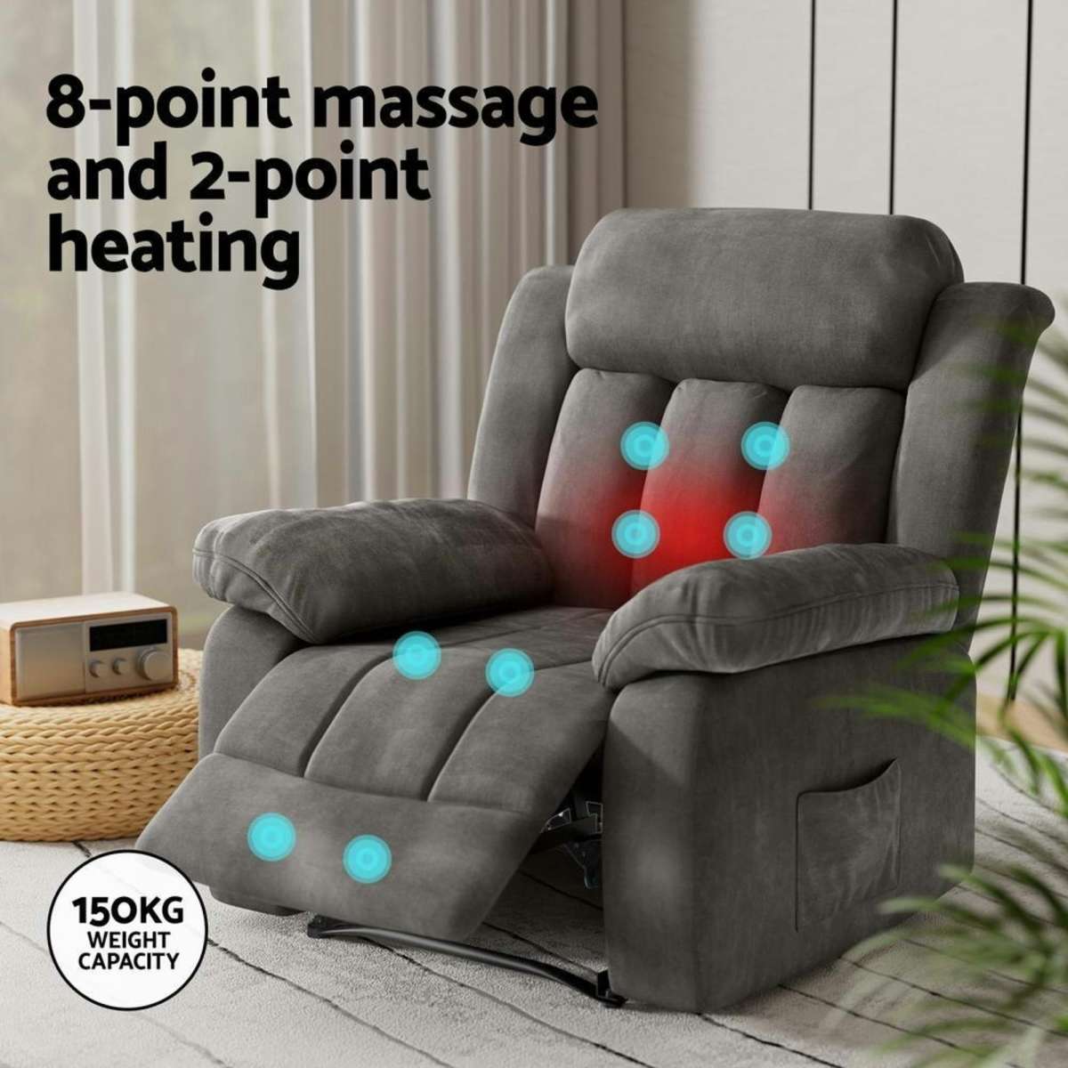 Artiss Recliner Chair Electric Massage Heated Chair Grey Woolworths