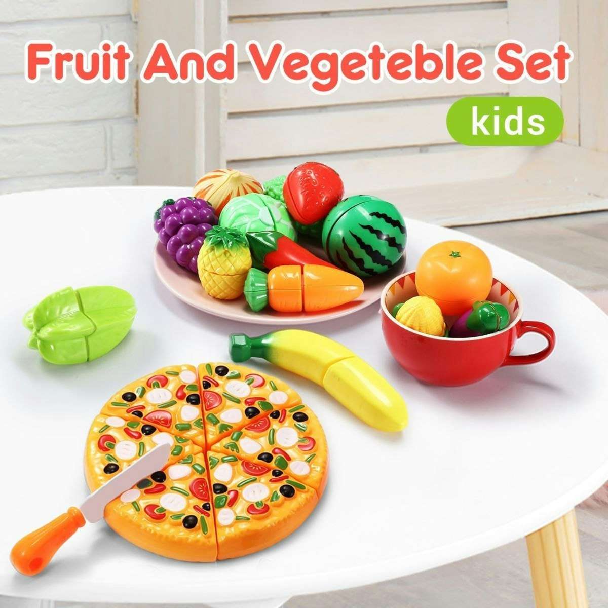 Ausway 62 Pieces Kitchen Pretend Play Food Set for Kids Cutting Fruits ...