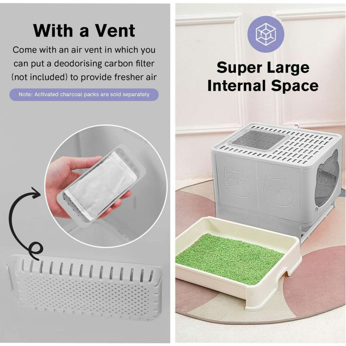 Pet Scene Cat Litter Box Tray Enclosed Kitty Toilet Training Front Top