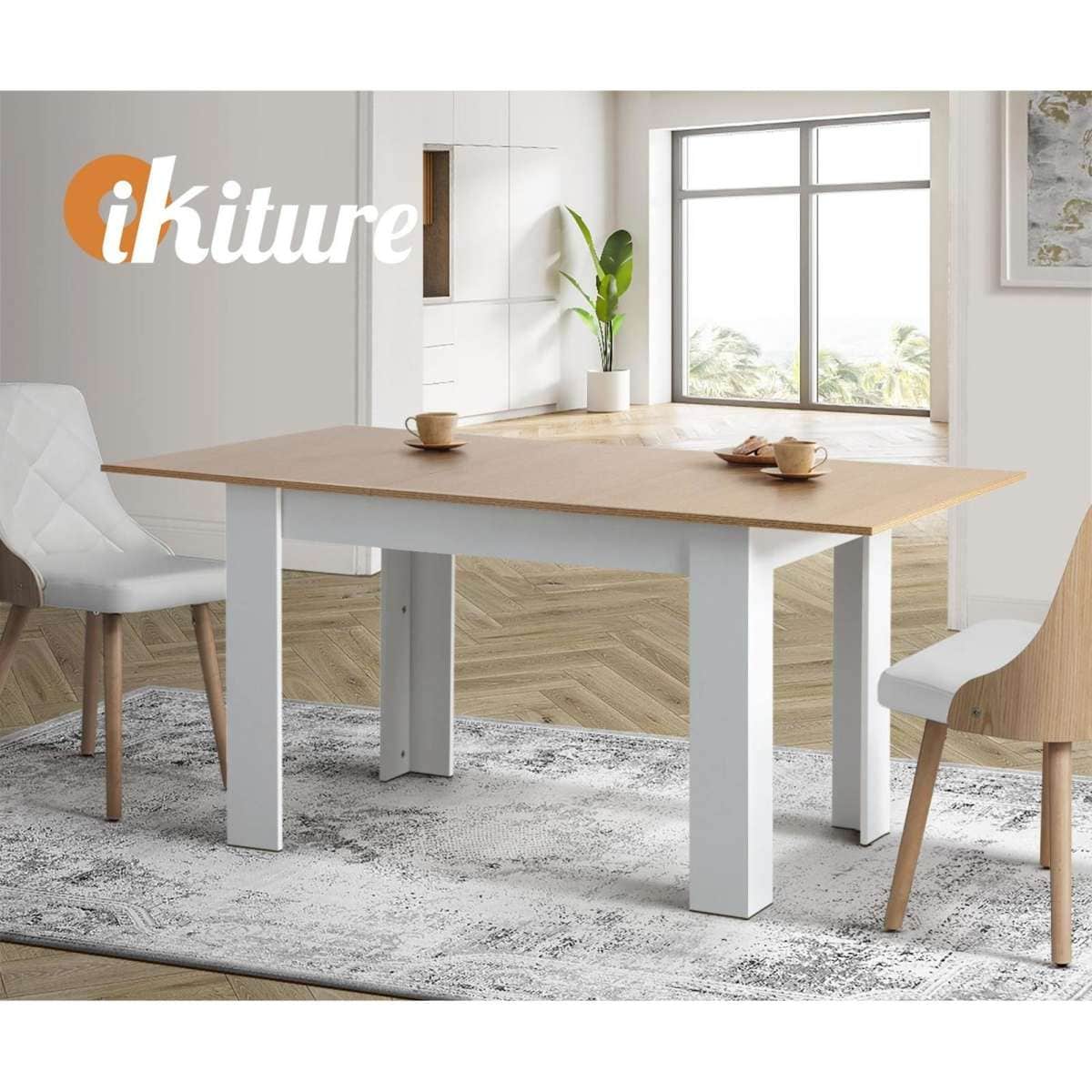 Oikiture 160cm Extendable Dining Table Kitchen Restaurant Cafe Table WoodenWhite Woolworths