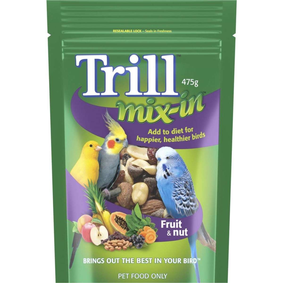 Trill Fruit & Nut Mix-In Bird Food 475g | Woolworths