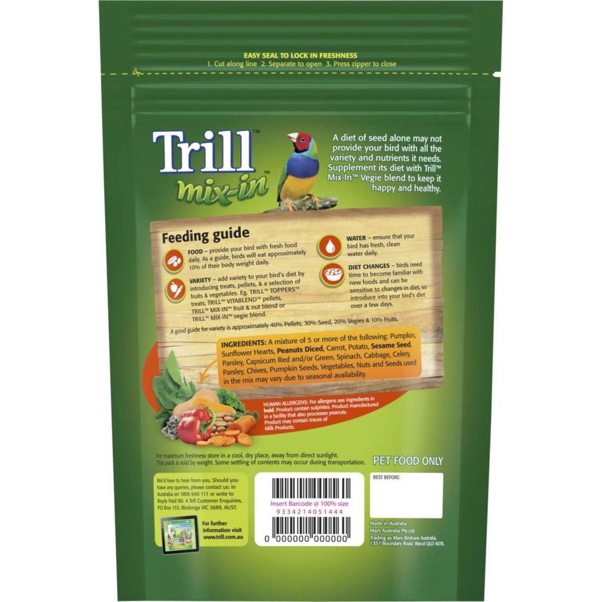 Trill Vegie Blend Mix In Bird Food 300g Woolworths