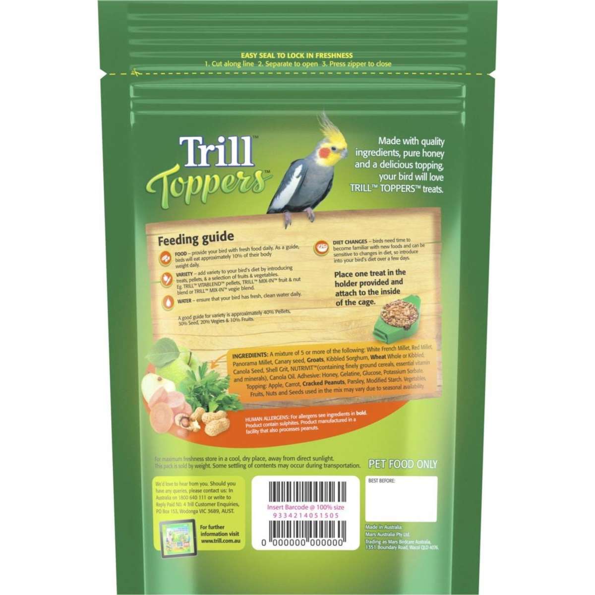 Trill Toppers Bird Food 20 Pack 500g Woolworths