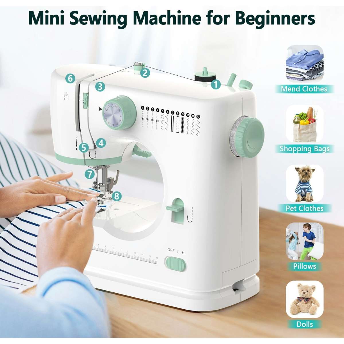 Advwin Mini Sewing Machine Portable Electric Sewing Machine for Beginners w/12 Stitch Patterns