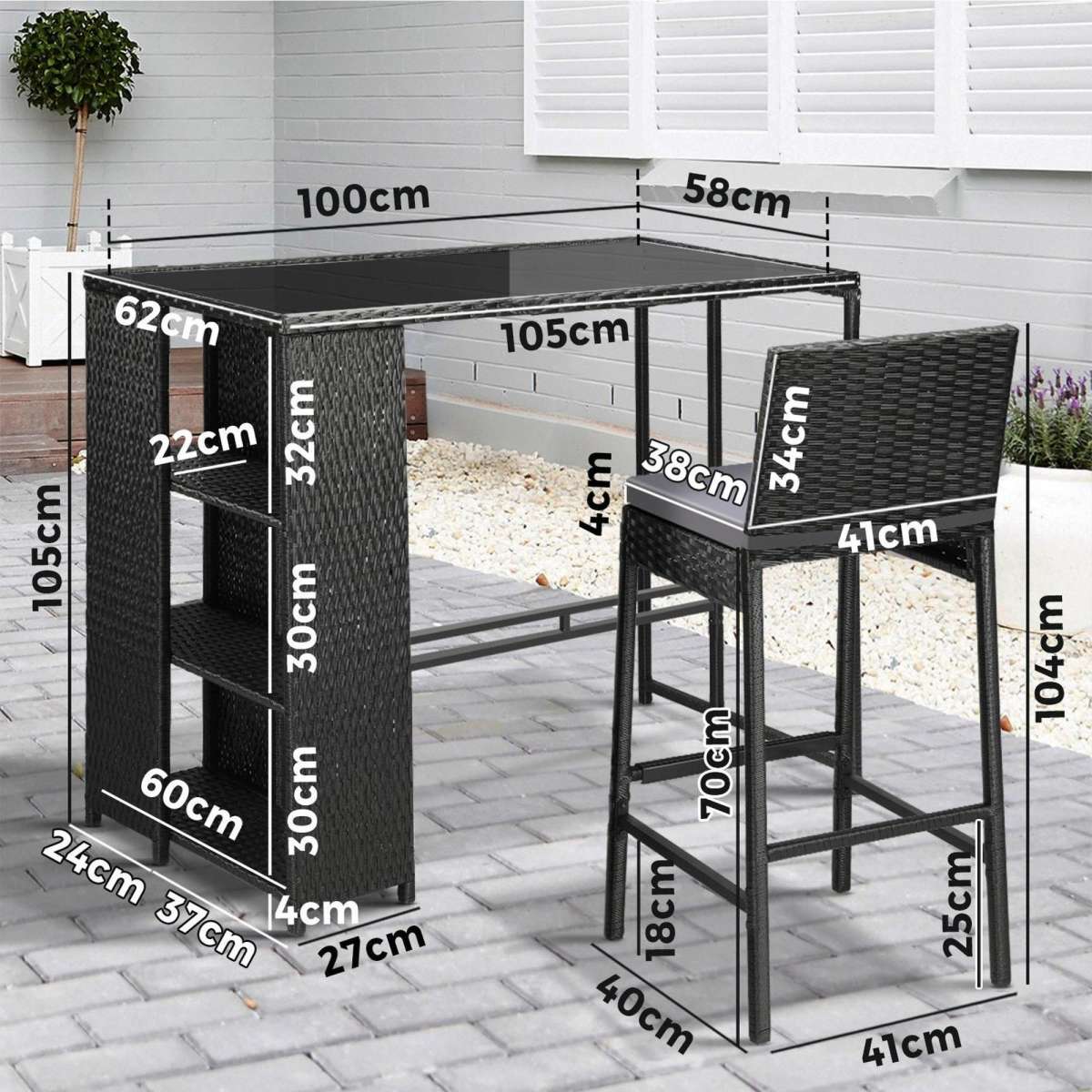 Livsip Outdoor Dining Set Patio Furniture Rattan Bar Table Chairs Bar