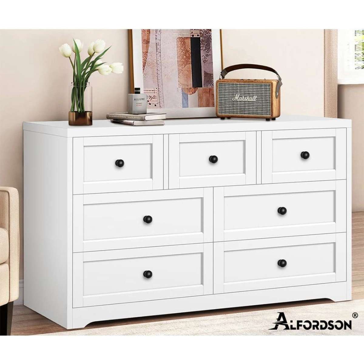 Alfordson 7 Chest of Drawers Hamptons Storage Dresser Tallboy