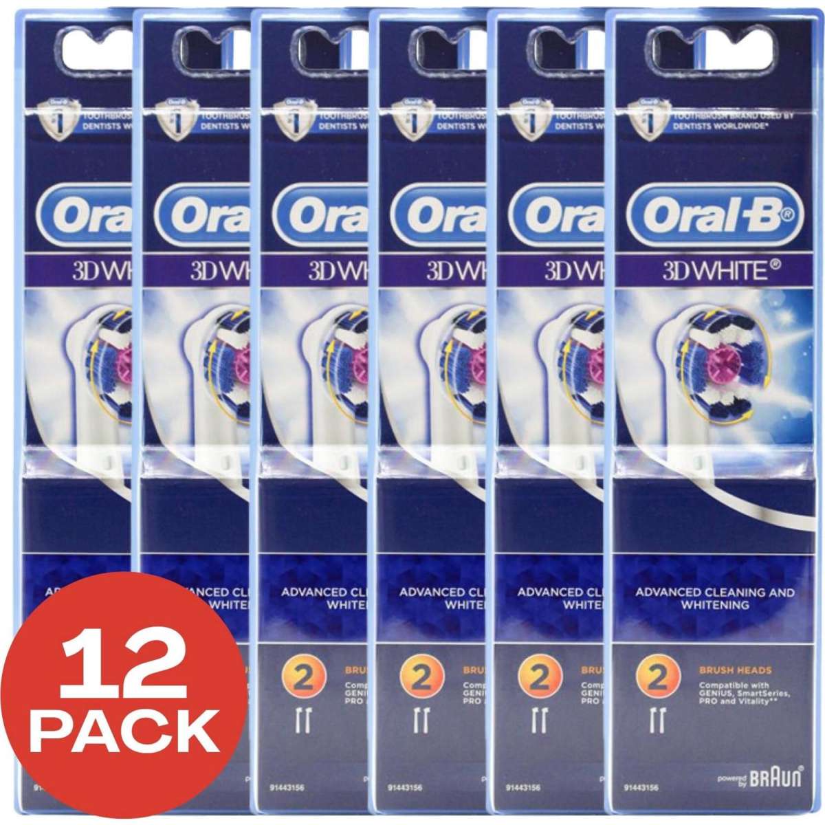 Oral-B 12 X 3D White Replacement Electric Toothbrush Heads (6 X 2 Pack ...