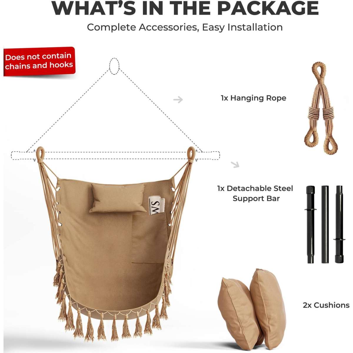 Costway Hammock Macrame Chair Hanging Swing Chair w/Pillow & Cushion