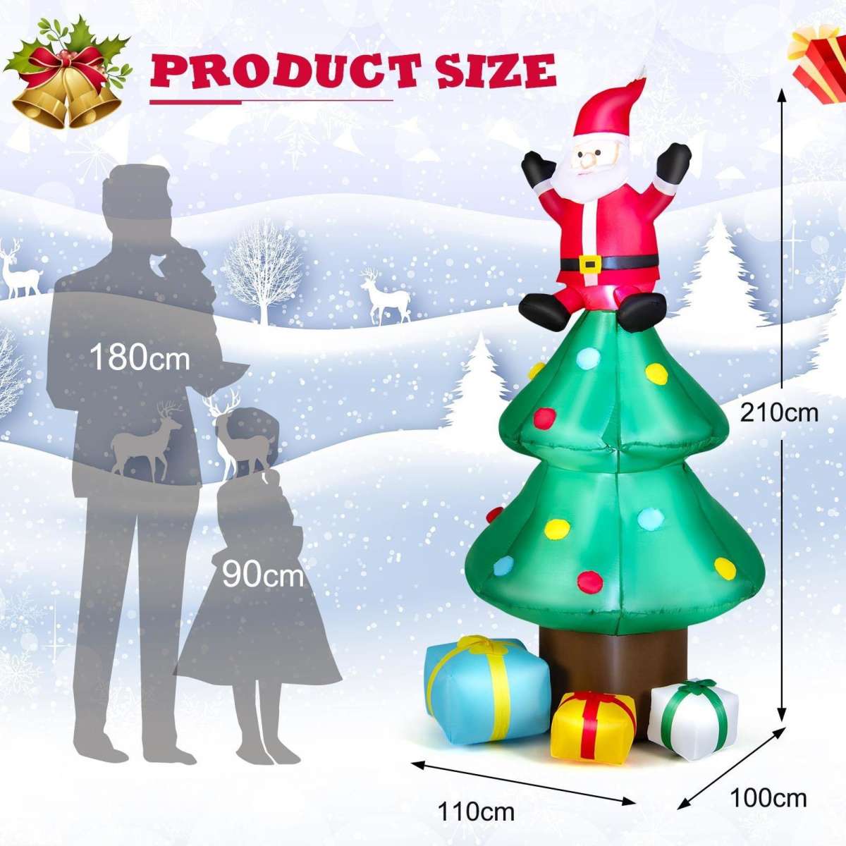 Costway 1.8M Christmas Inflatable Santa Tree Xmas Decorations LED