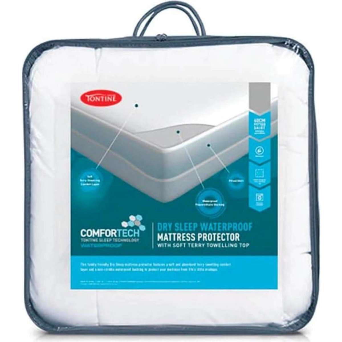 Tontine Comfortech Dry Sleep Waterproof Fitted Mattress Protector Queen ...