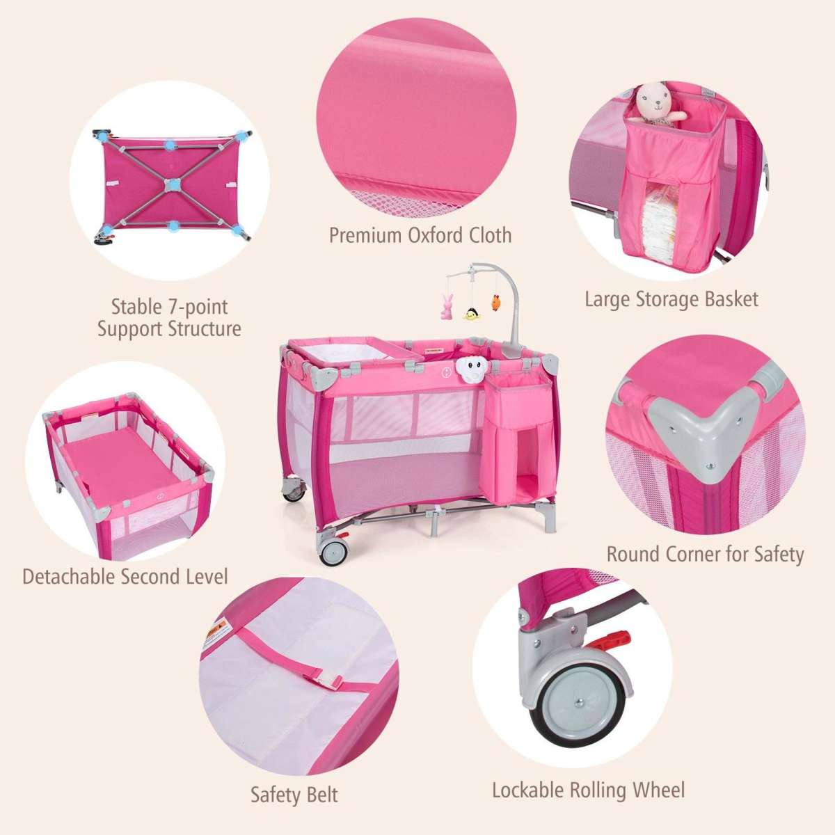 Costway Foldable Travel Cot Baby Crib Playpen Infant Bassinet Bed ...