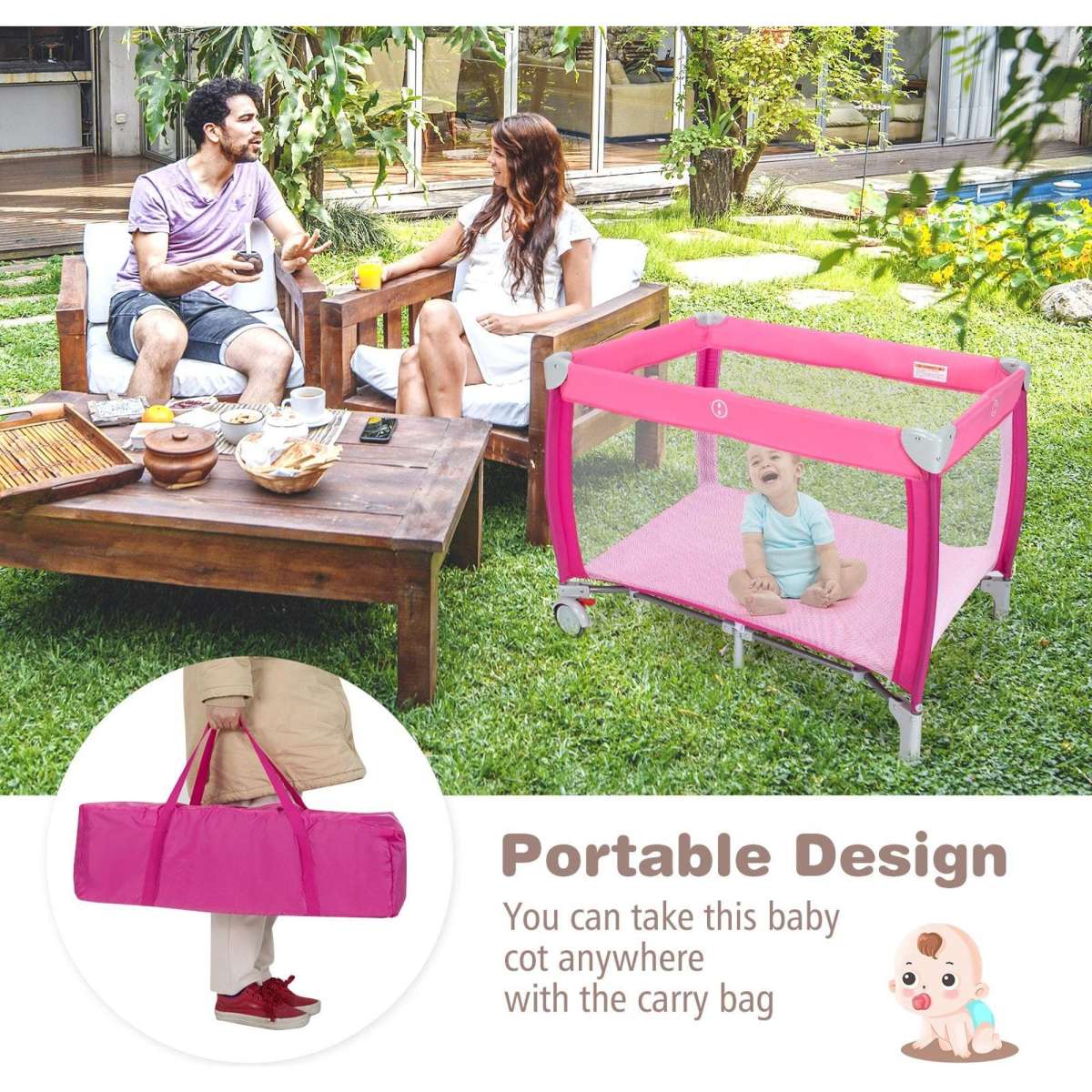 Costway Foldable Travel Cot Baby Crib Playpen Infant Bassinet Bed ...