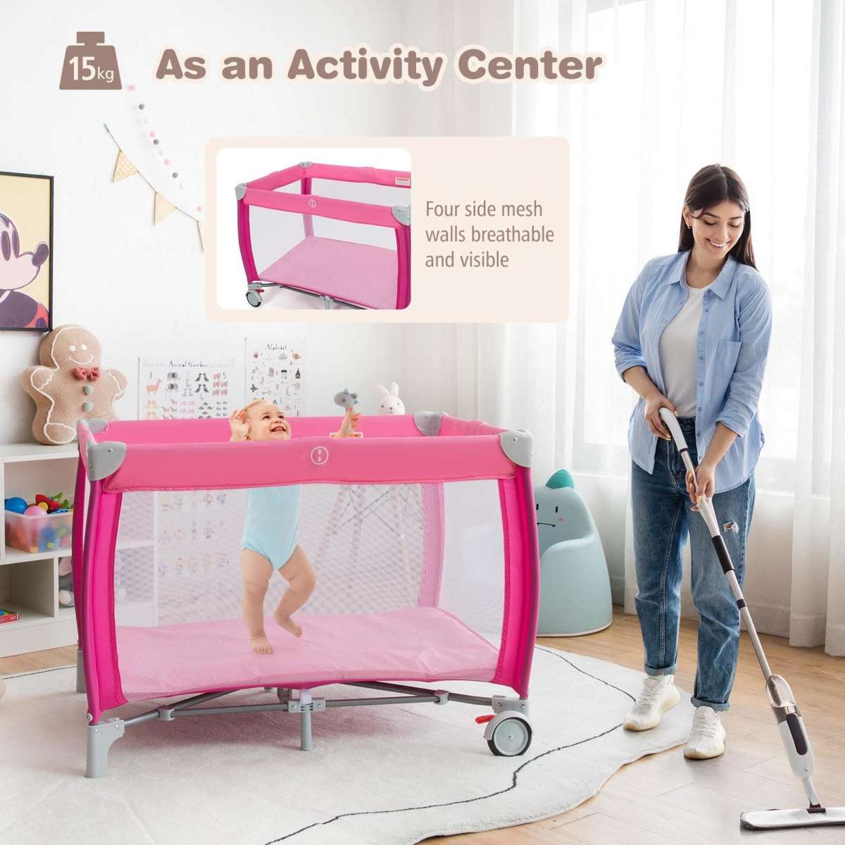Costway Foldable Travel Cot Baby Crib Playpen Infant Bed