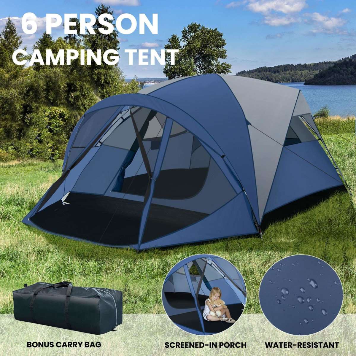 Costway 6-Person Family Camping Dome Tent w/Rainfly | Woolworths