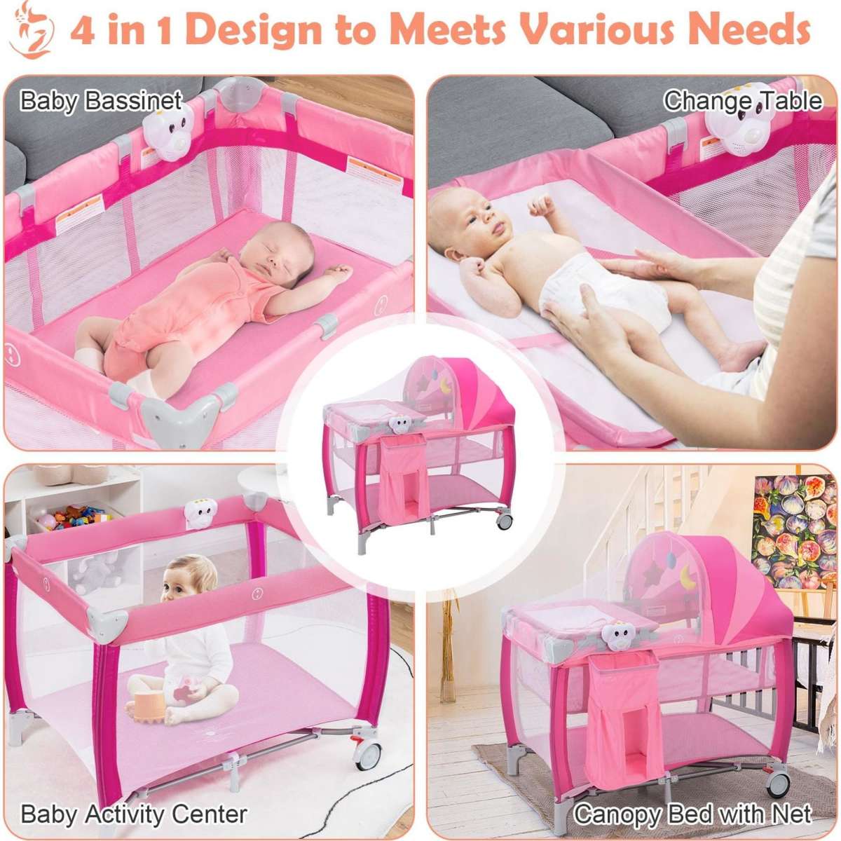 Costway Baby Travel Cot Portable Infant Foldable Playpen Bed w