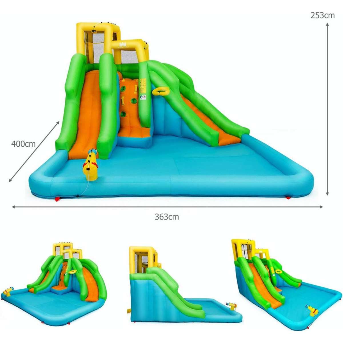 Costway Inflatable Water Park Bounce House w/Climbing Wall Two Slides ...