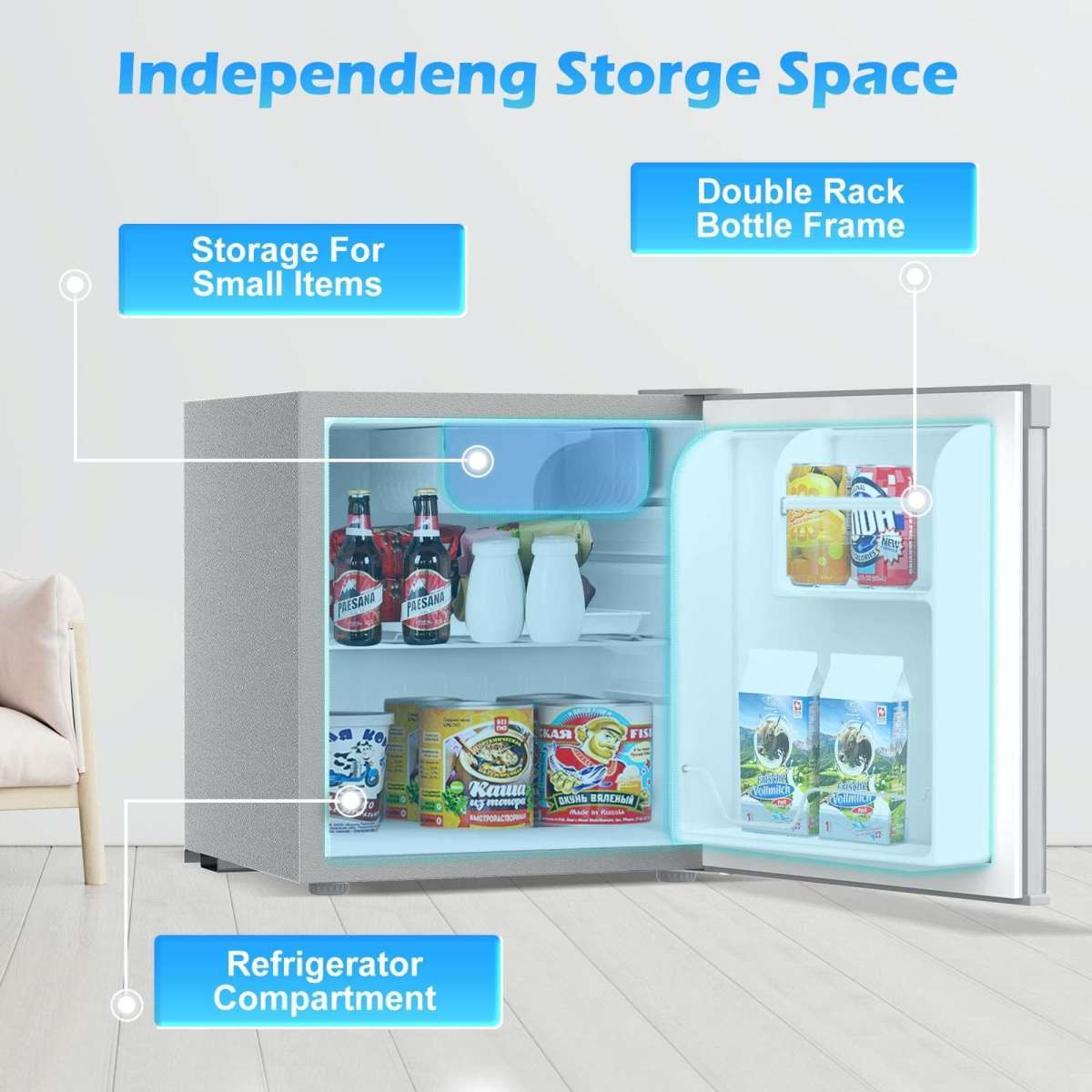 Advwin 46L Bar Fridge Mini Compact Refrigerator Silver Woolworths