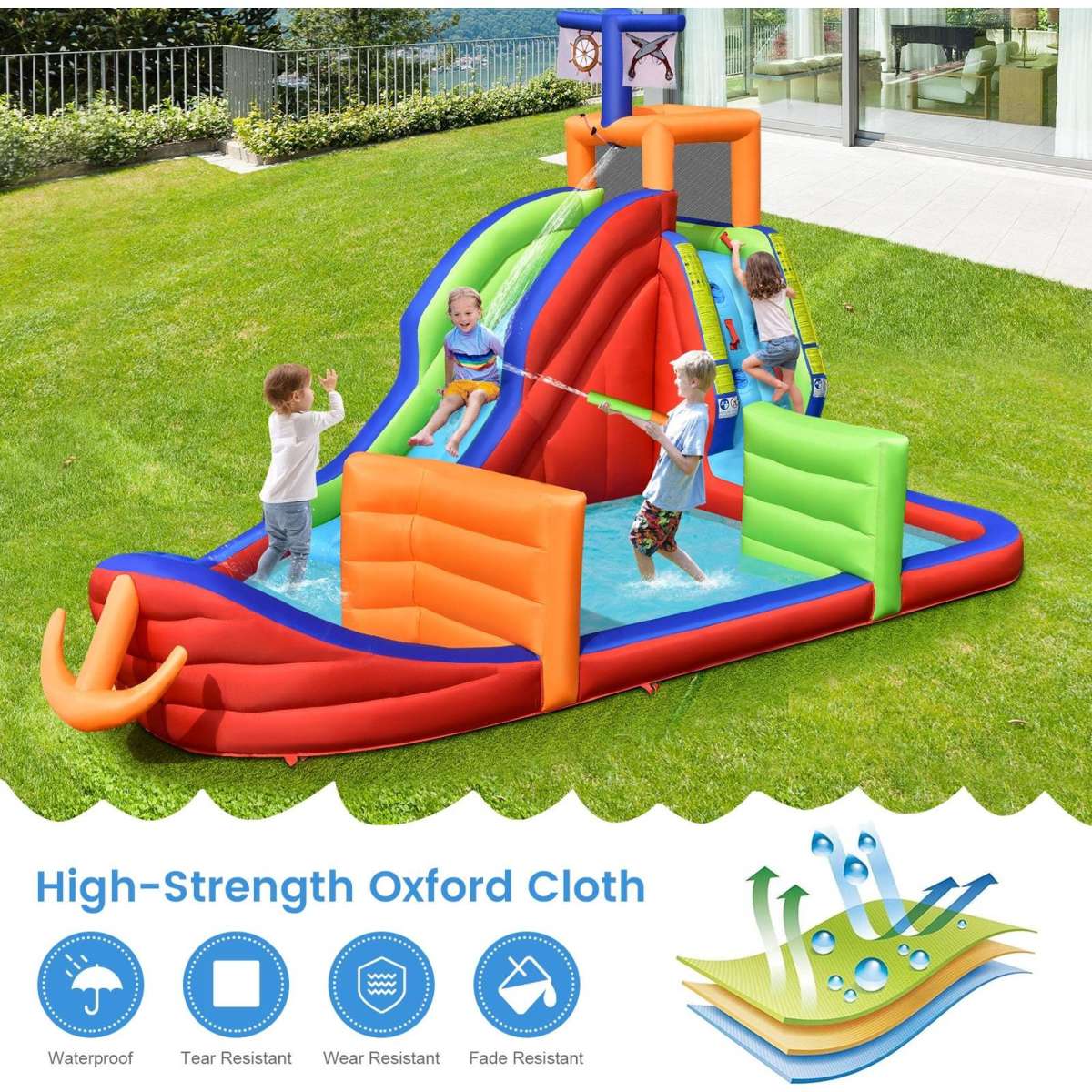 Costway Pirate Inflatable Water Slide Jumping Castle Water Park Splash ...