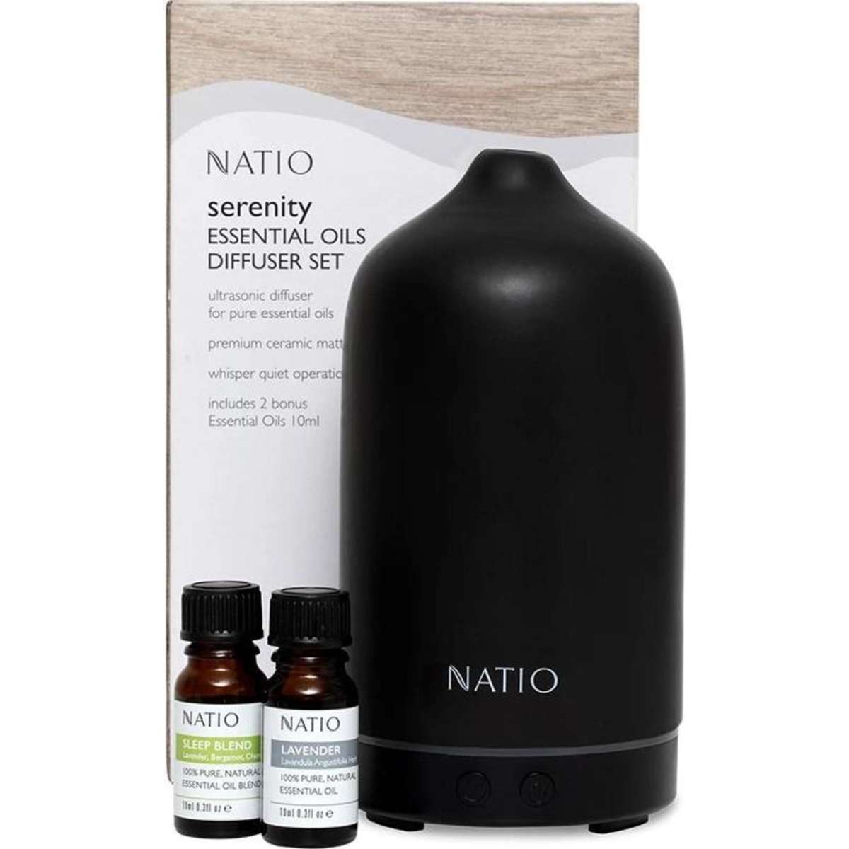 Natio Serenity Diffuser & Essential Oils Gift Set Black Woolworths