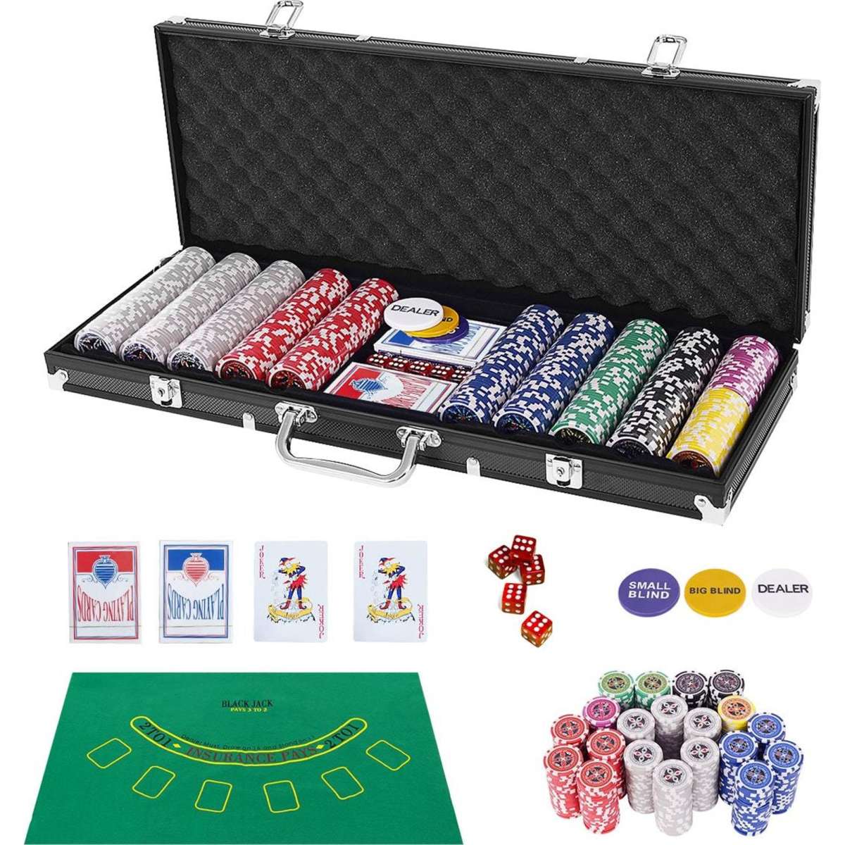 Costway 500Pc Poker Chip Set Texas Sets Casino Playing Cards Dice