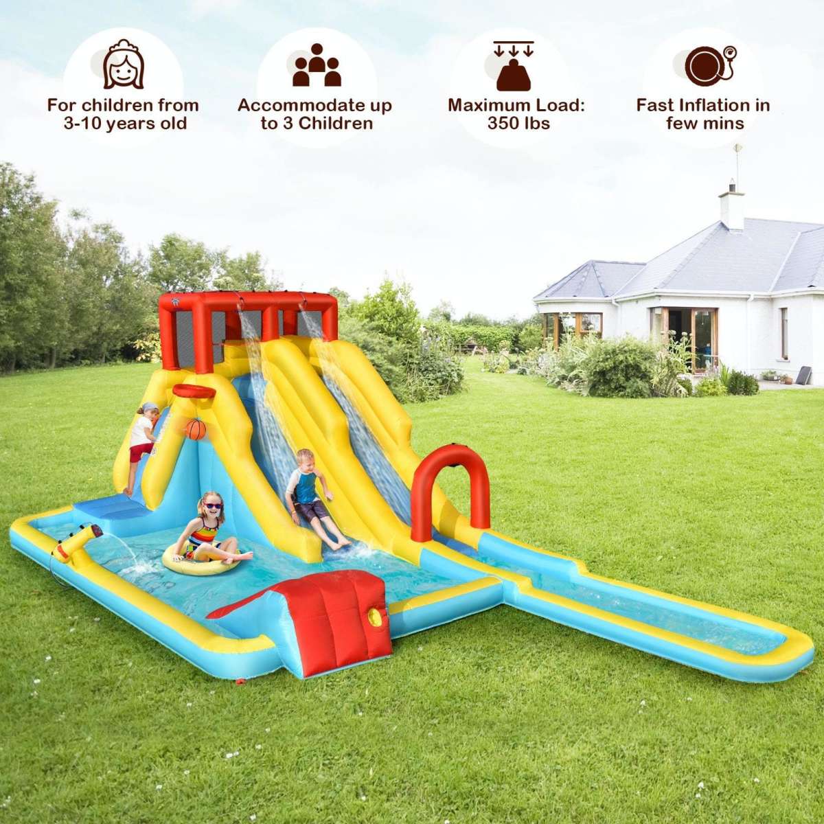 Costway In Inflatable Dual Slide Water Park Bounce Castle Climbing Bouncer Without Blower