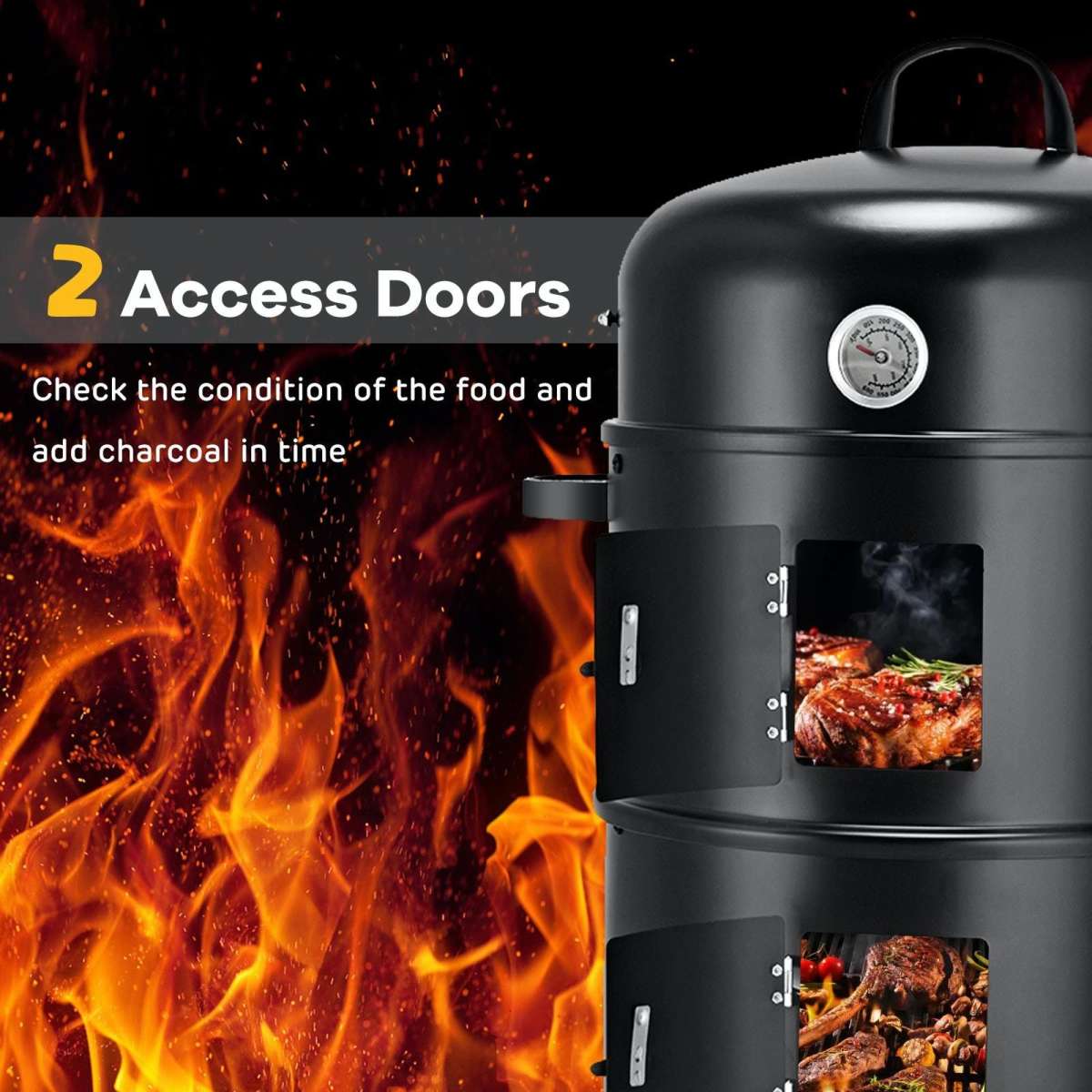 Costway 3In1 Barbecue Smoker Outdoor Bbq Grill Offset Portable