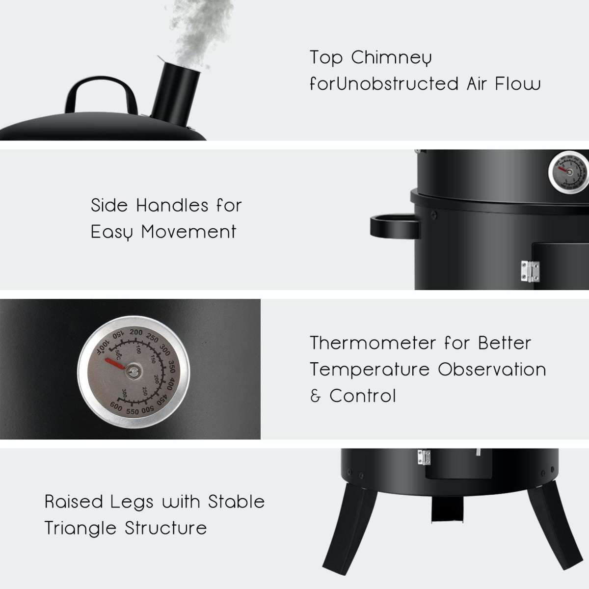 Costway 3In1 Barbecue Smoker Outdoor Bbq Grill Offset Portable