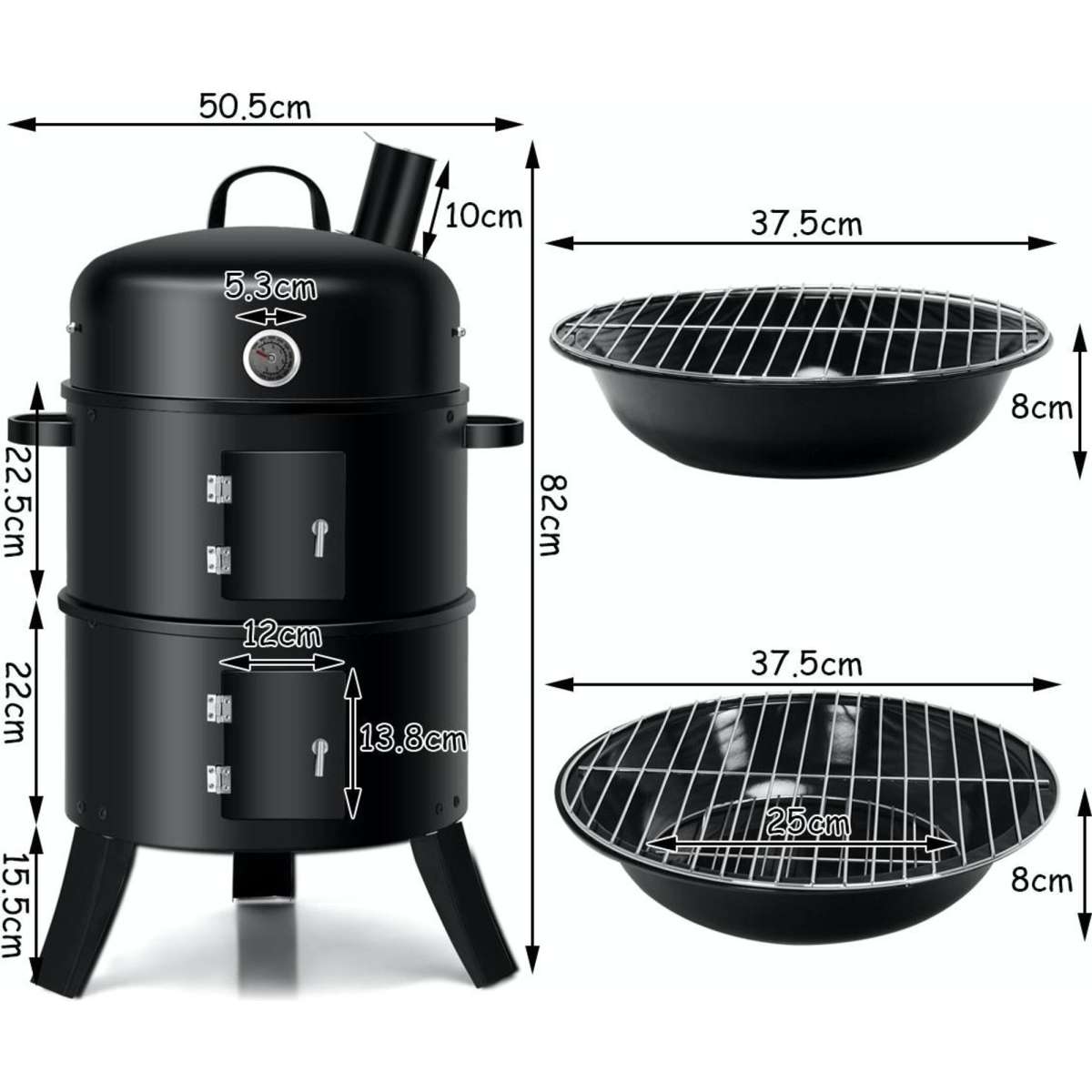 Costway 3In1 Barbecue Smoker Outdoor Bbq Grill Offset Portable