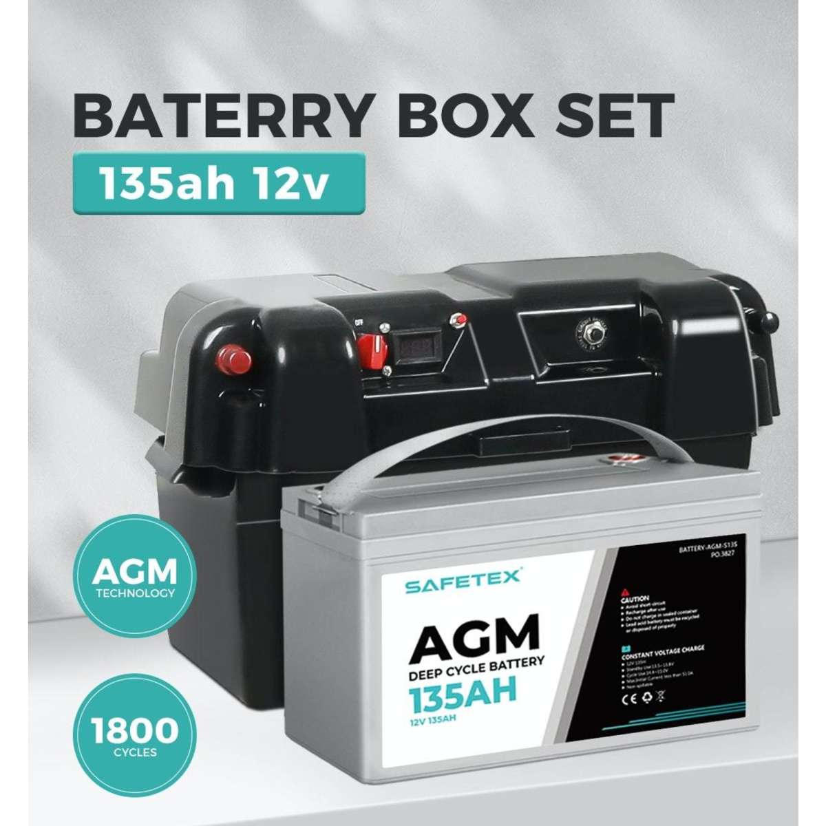 Safetex 12V 135Ah AGM Battery Outdoor Rv Marine 4WD Deep Cycle & W