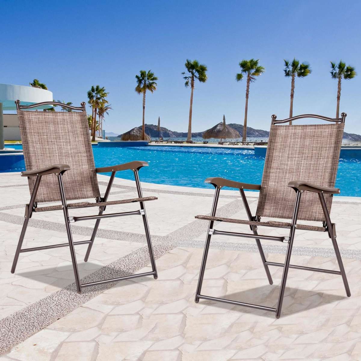 Costway 2 X Outdoor Chairs Folding Textilene Deck Chair Dining