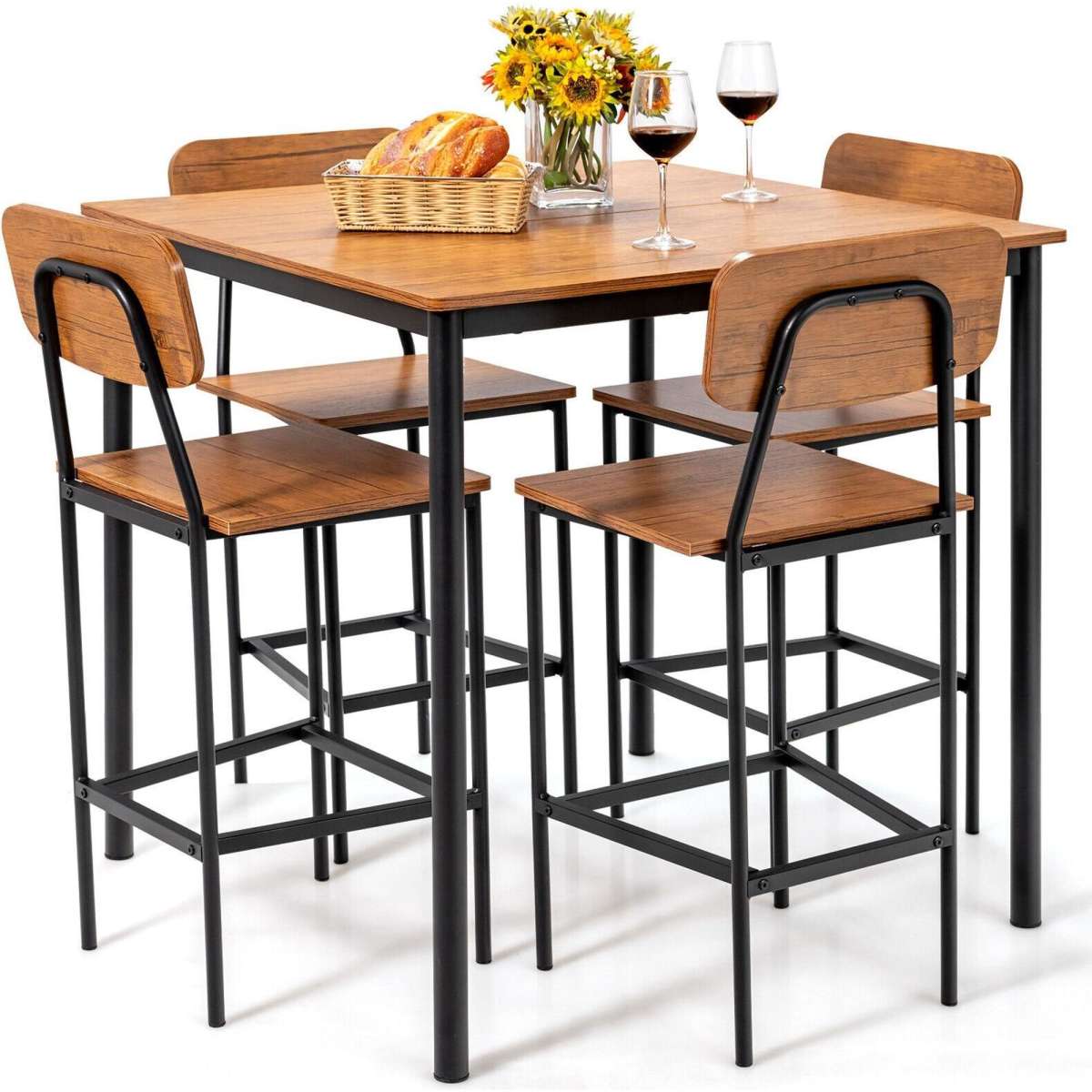 Costway 5 Piece Dining Bar Table Set Industrial Kitchen Table