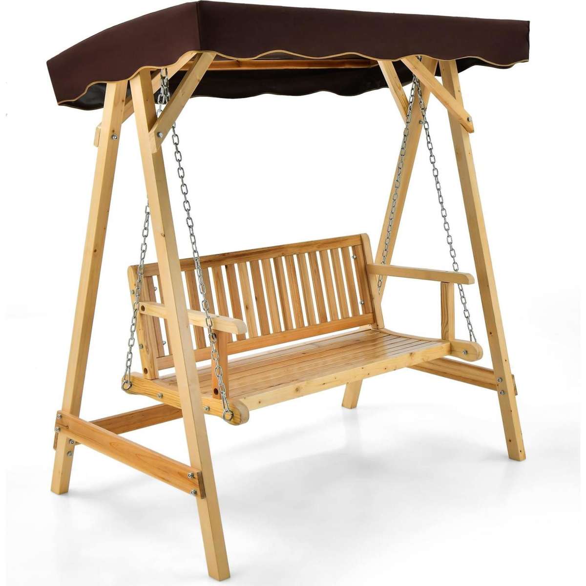 Costway Swing Chair Wood Garden Hanging Bench Seat Adjustable