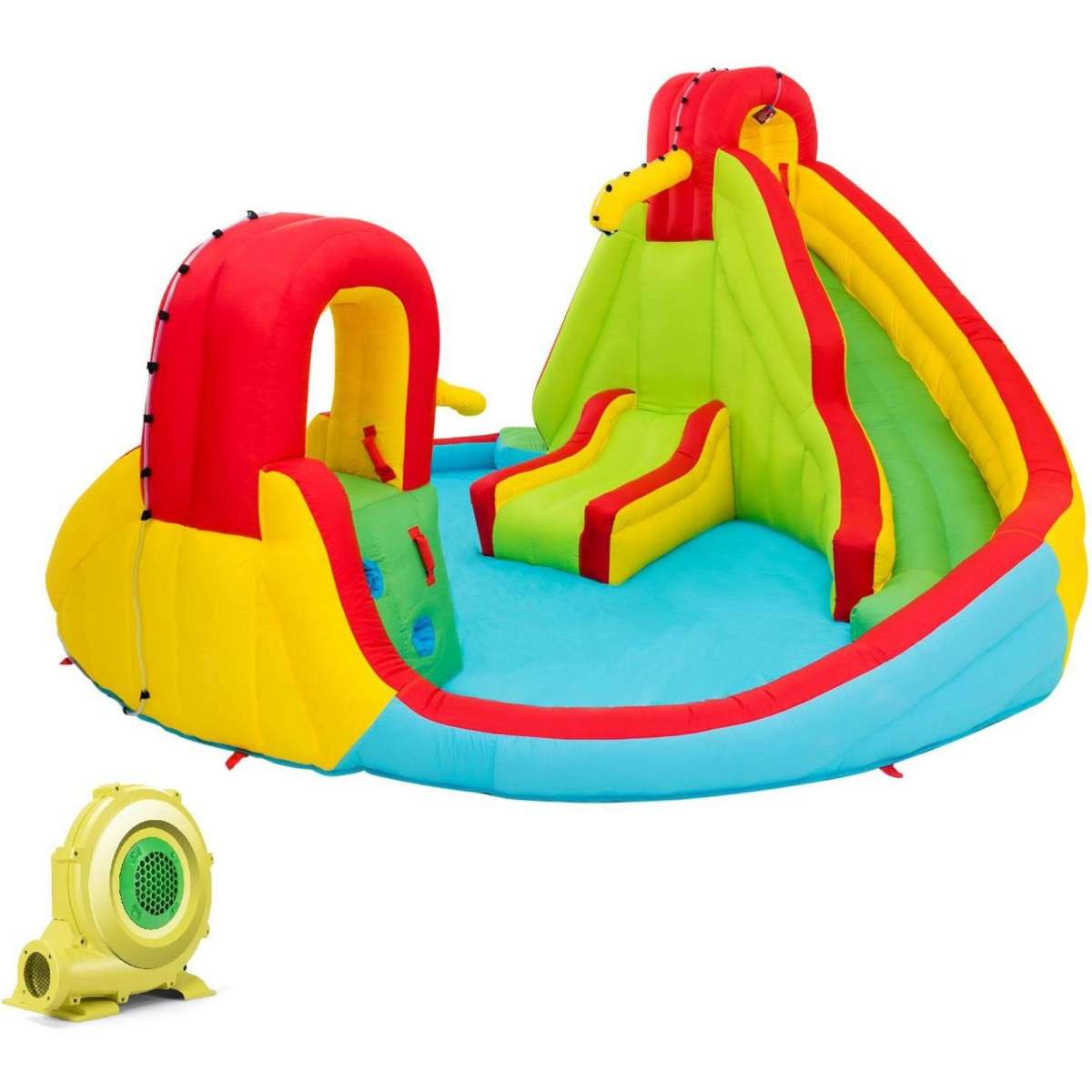 Costway 7-In-1 Inflatable Water Slide w/Air Blower & Double Slides ...