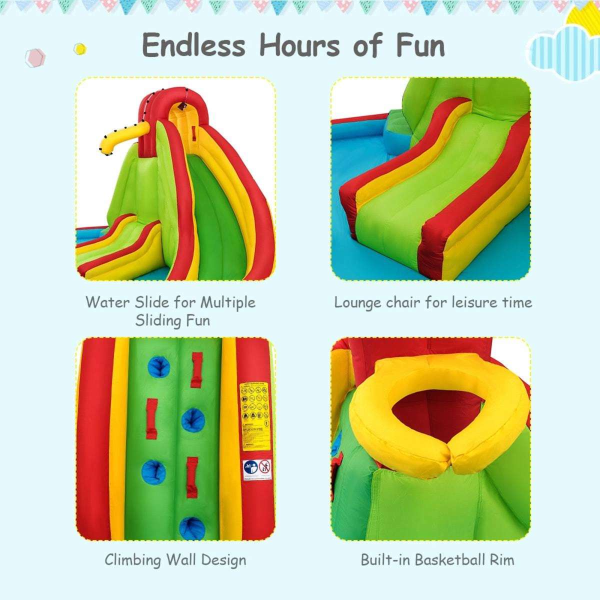 Costway 7-In-1 Inflatable Water Slide W/Air Blower & Double Slides ...