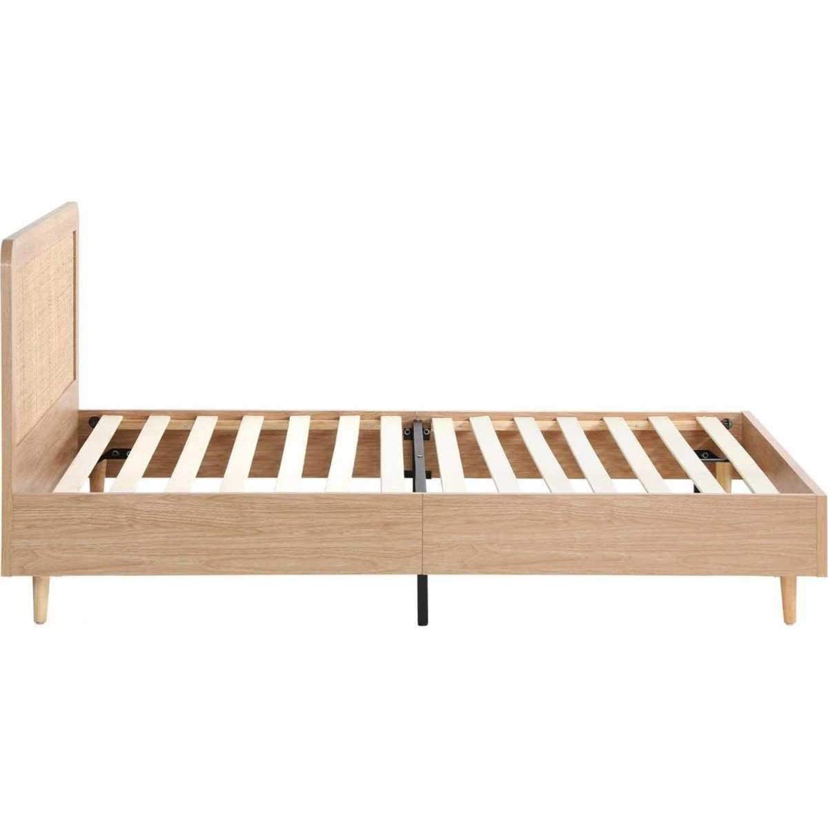 Oikiture Bed Frame Single Size Wooden Bed Platform Rattan Bedhead