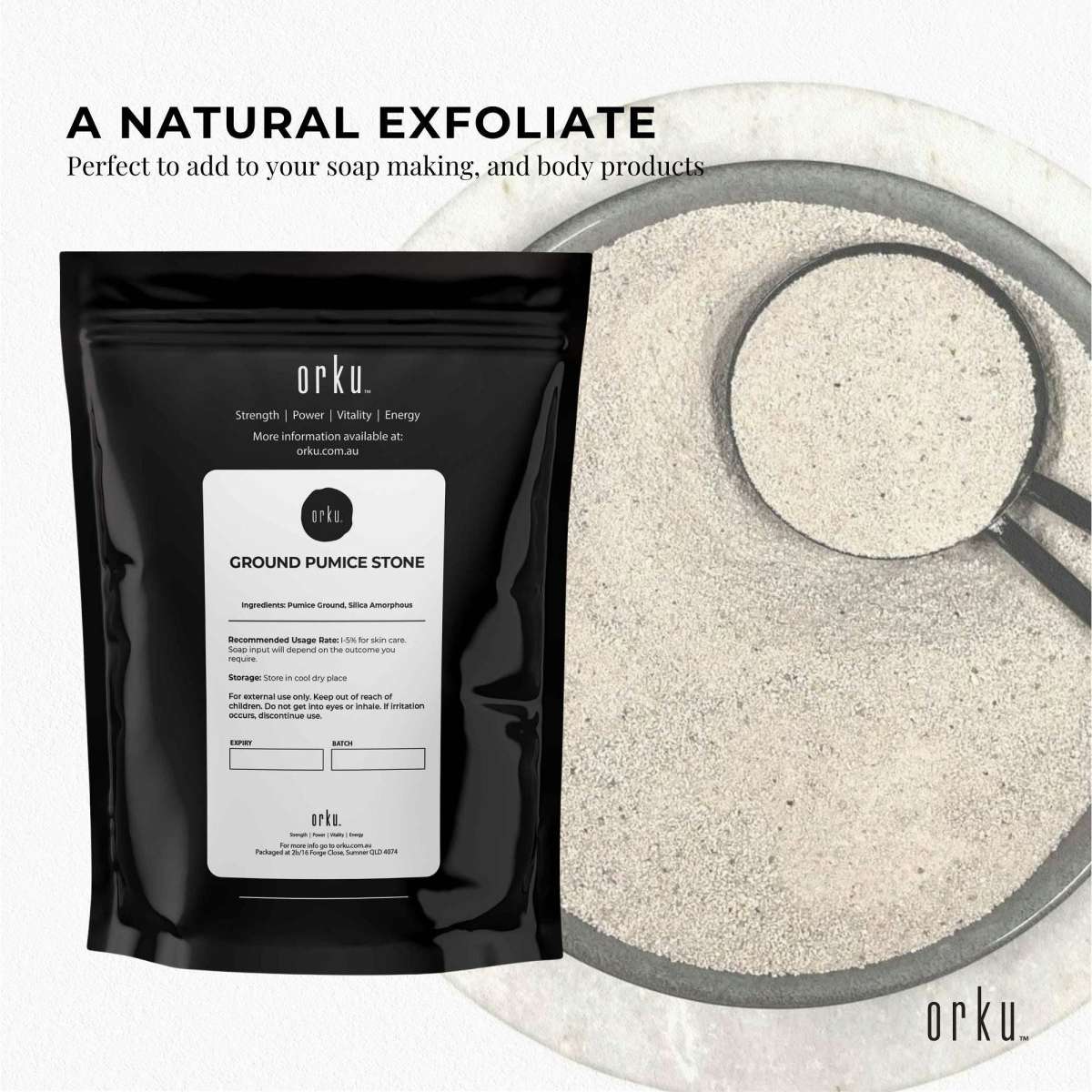 Orku 2Kg Ground Pumice Stone Granular Powder Eco Exfoliant Body Scrub